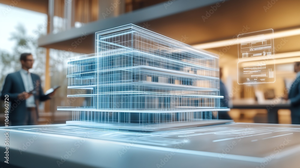 Fototapeta premium Digital Blueprint of Modern Building Technology in Architectural Design : Generative AI
