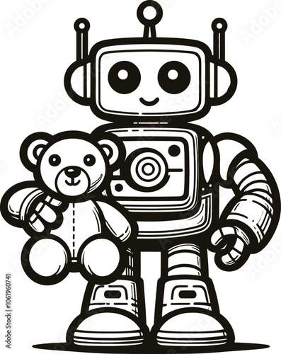 A robot with a round head and big eyes. It has a Simple and bold coloring page