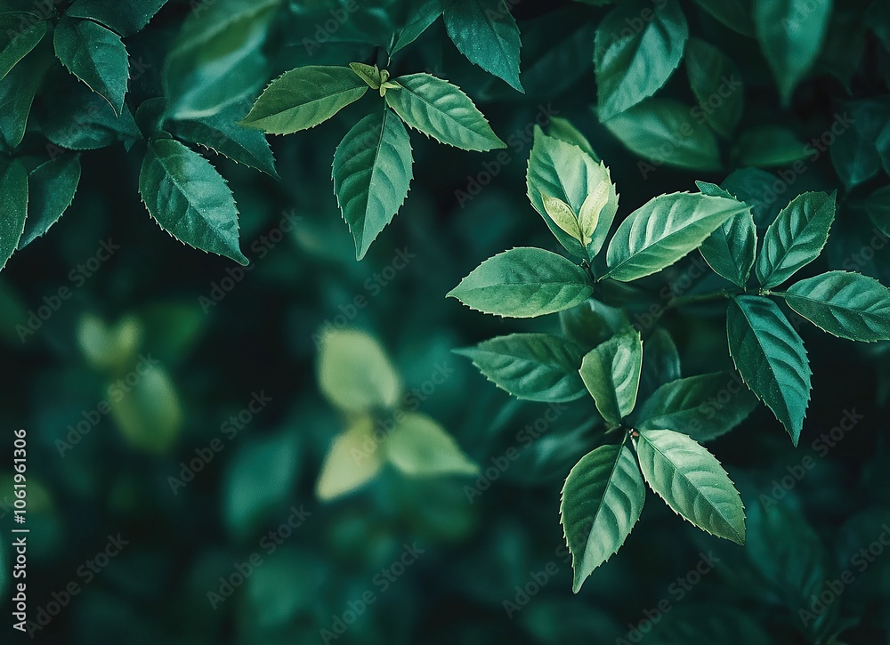 Lush green leaves in a vibrant forest setting.
