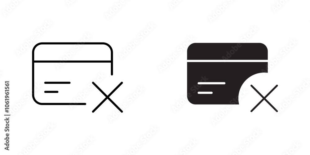 Card Decline Icon set with Crossed-Out Credit Card, Representing Declined Transactions, Payment Failure, and Insufficient Funds Card Decline Icon set with Crossed-Out Credit Card, Representing Declined Transactions, Payment Failure, and Insufficient Funds