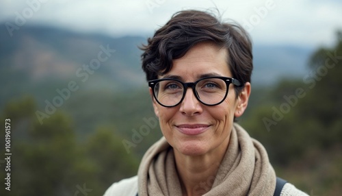 Portrait of a woman with short hair and glasses