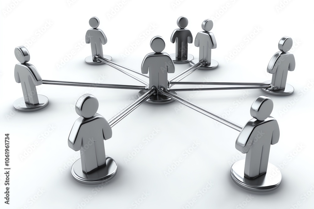 Structure organisationnelle centralisée avec figurines 3D interconnectées. Structure organisationnelle centralisée avec figurines 3D interconnectées.