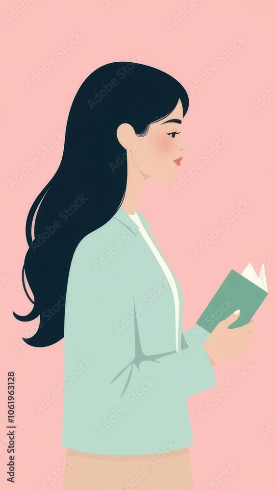 A detailed pixel art illustration depicting a woman deeply engrossed in reading a captivating book, surrounded by mesmerizing colors and shades