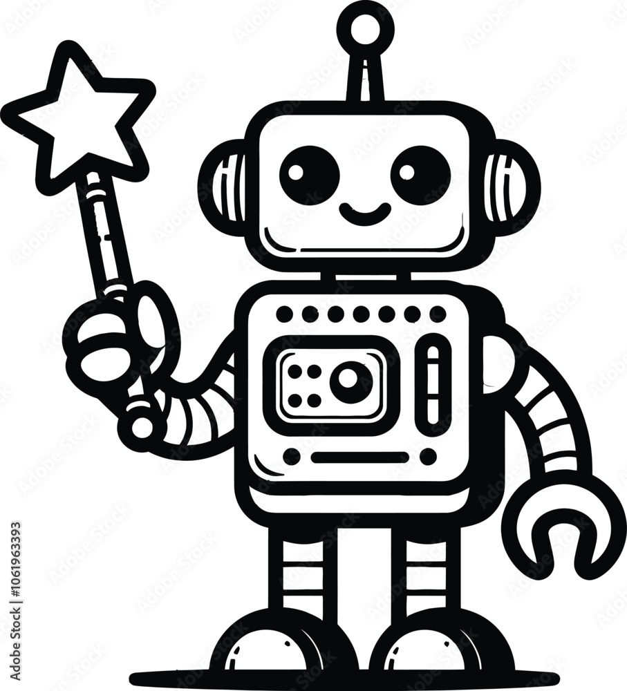 Fototapeta premium A robot with a round head and big eyes. It has a Simple and bold coloring page