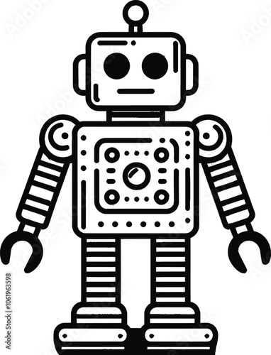 A robot with a round head and big eyes. It has a Simple and bold coloring page