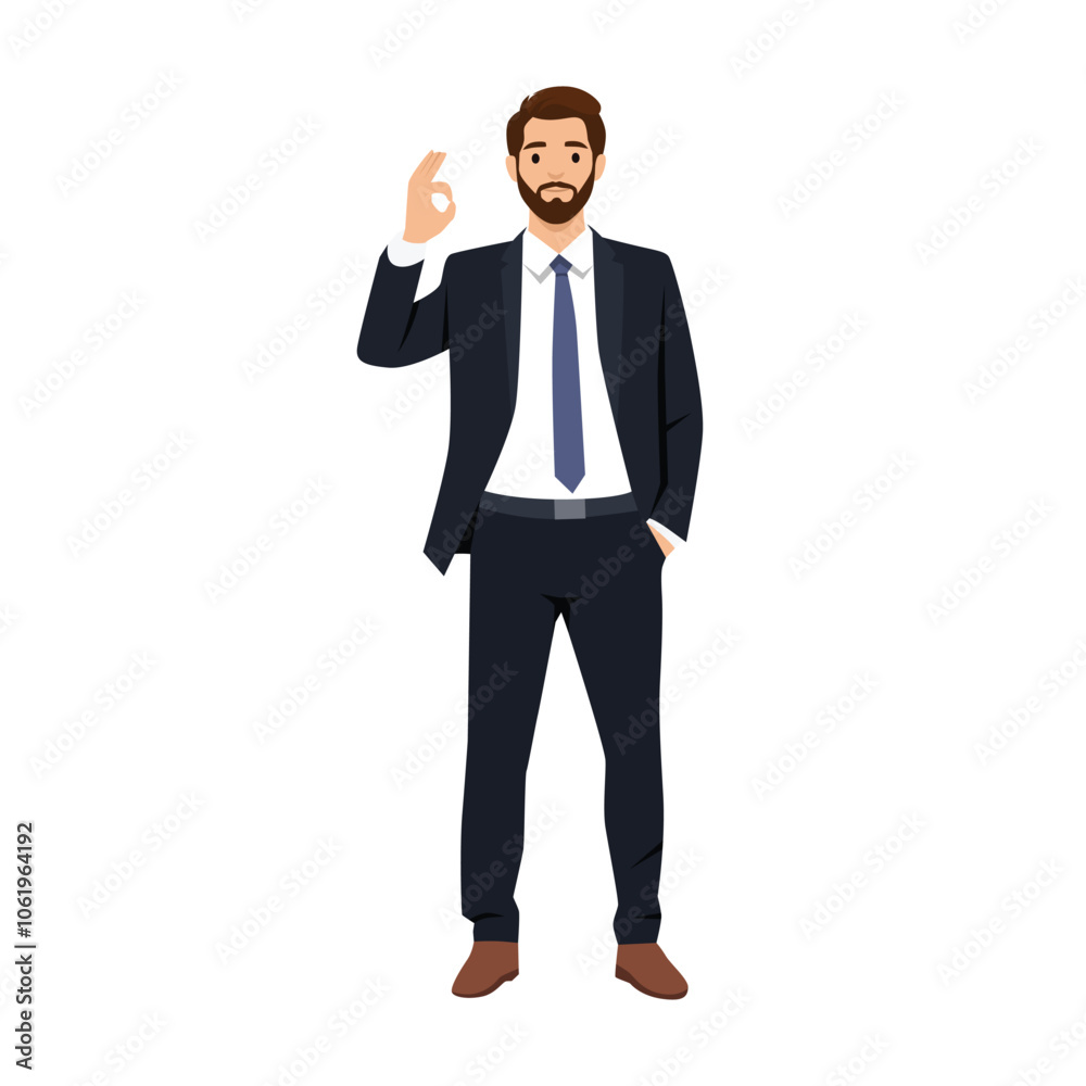 Young businessman giving an OK sign. Flat vector illustration isolated on white background Young businessman giving an OK sign. Flat vector illustration isolated on white background