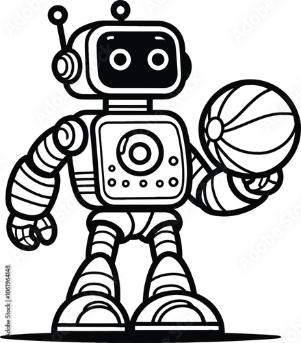 A robot with a round head and big eyes. It has a Simple and bold coloring page
