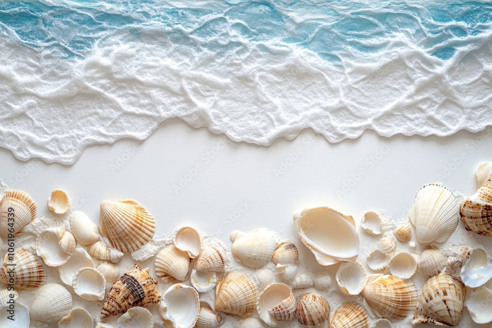 Sea Shells and Ocean Waves on a White Background Sea Shells and Ocean Waves on a White Background