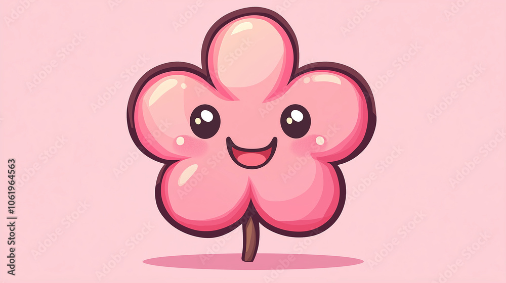 Kawaii cherry blossom character with a cheerful expression against a soft pink background Kawaii cherry blossom character with a cheerful expression against a soft pink background