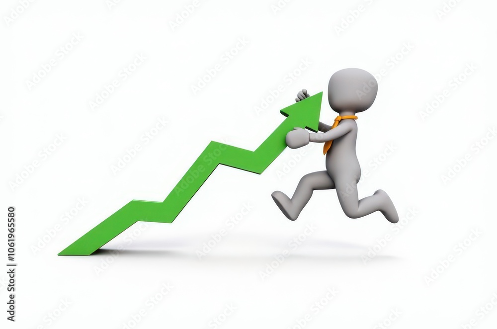 3d man red arrow success chart on white background. 3d man red arrow success chart on white background.