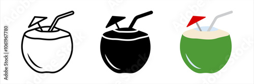 Coconut icon set. Coconut drink sign. for mobile concept and web design. vector illustration on white background