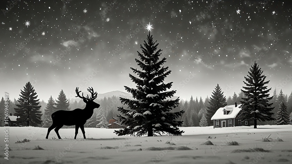 Winter Landscape with Reindeer and Snowy Trees Winter Landscape with Reindeer and Snowy Trees