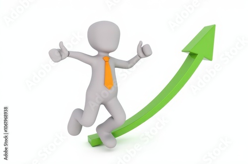 3d man red arrow success chart on white background.