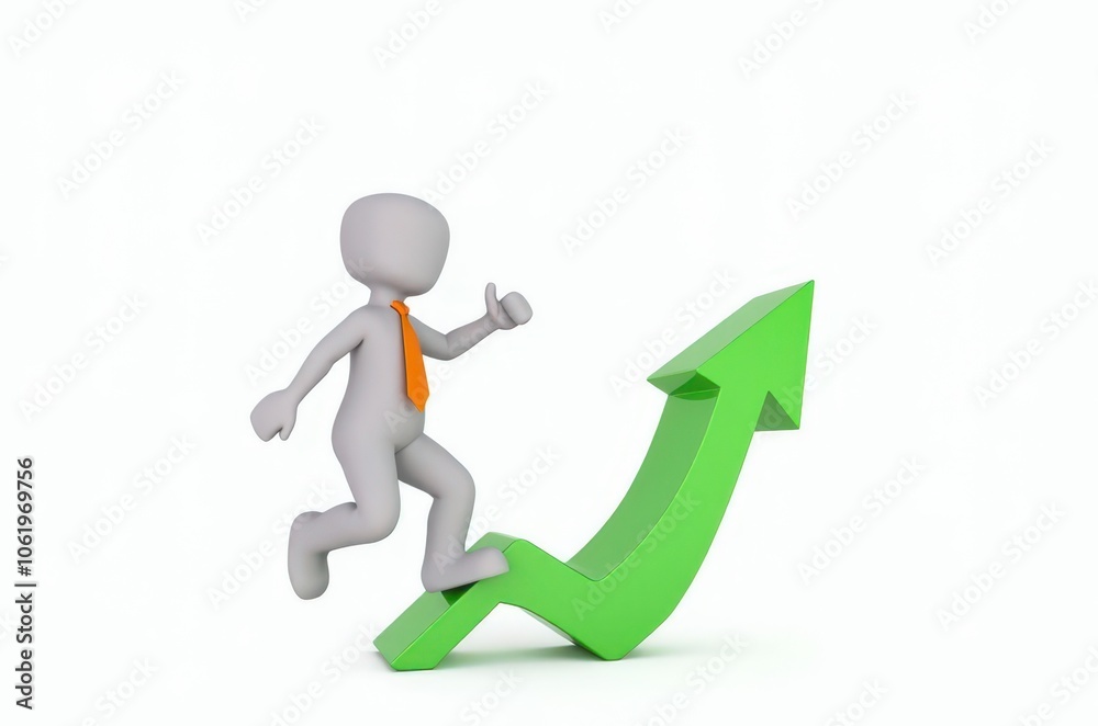 3d man red arrow success chart on white background. 3d man red arrow success chart on white background.