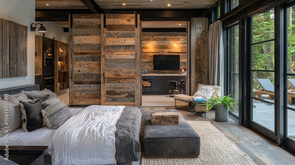 Eco-friendly sustainable interior featuring reclaimed wood and natural materials Eco-friendly sustainable interior featuring reclaimed wood and natural materials