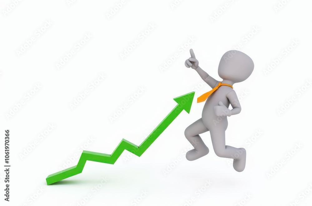 3d man red arrow success chart on white background. 3d man red arrow success chart on white background.