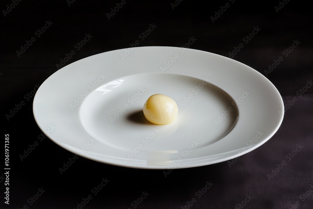 Elegant presentation a simple white plate showcasing a single artfully plated dish for culinary appreciation Elegant presentation a simple white plate showcasing a single artfully plated dish for culinary appreciation