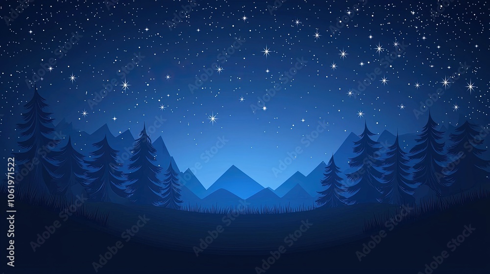 Obraz premium Serene Night Sky Over Majestic Mountains