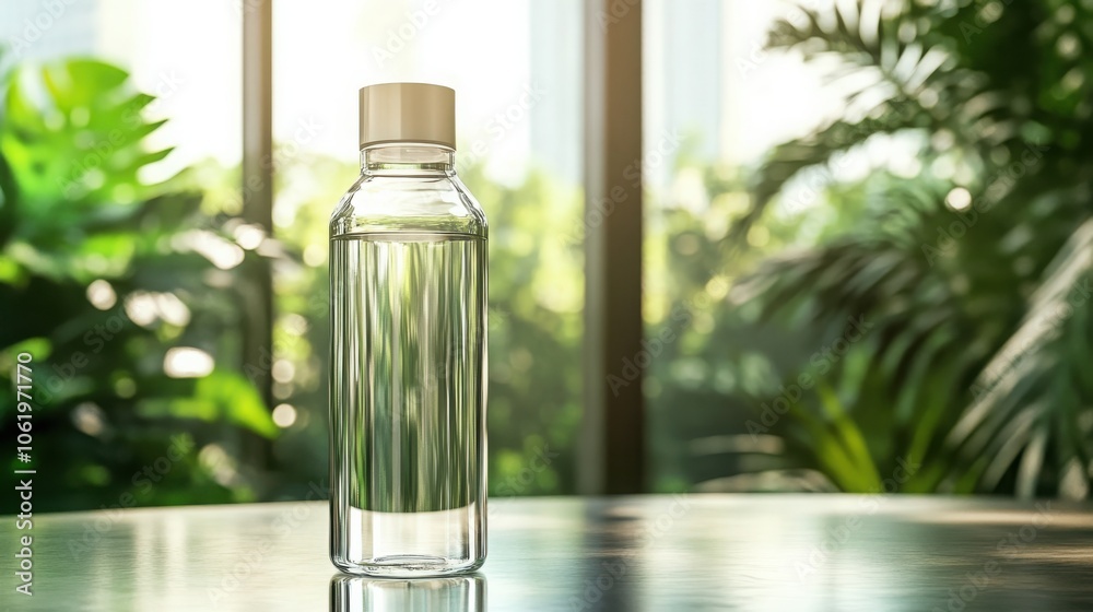 Sleek water bottle on a clean table a stylish reminder to stay hydrated and embrace wellness in your daily routine Sleek water bottle on a clean table a stylish reminder to stay hydrated and embrace wellness in your daily routine