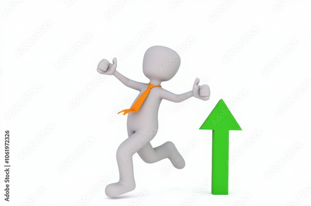 3d man red arrow success chart on white background. 3d man red arrow success chart on white background.