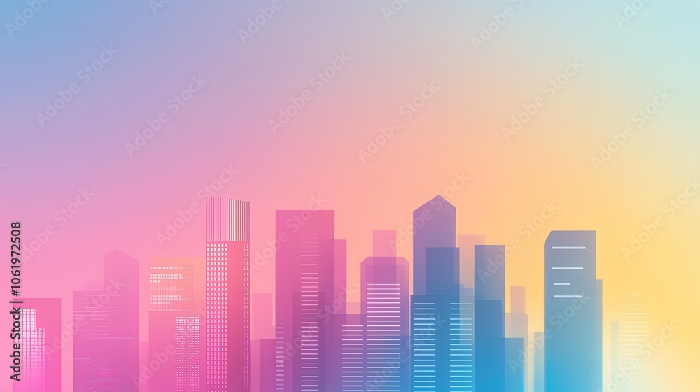 Vibrant City Skyline at Sunset with Soft Colors Vibrant City Skyline at Sunset with Soft Colors