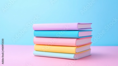 Wallpaper Mural Aesthetic arrangement of soft pastel-colored notebooks stacked harmoniously on a minimalist surface Torontodigital.ca
