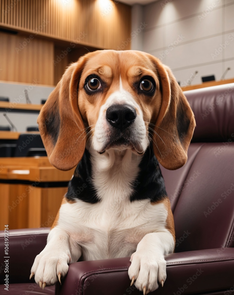 Confused Beagle in Leather Chair at Assembly Confused Beagle in Leather Chair at Assembly