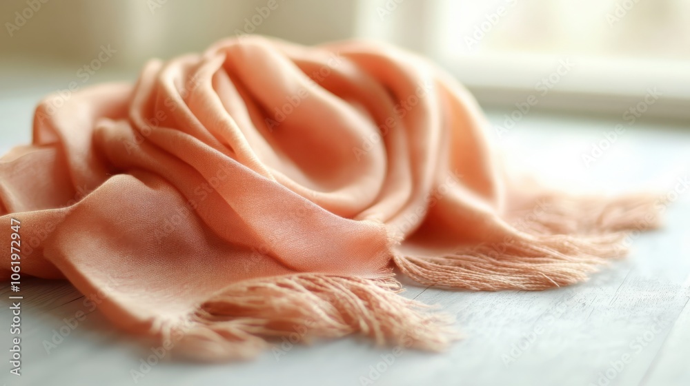 Elegant scarf gracefully draped over a smooth surface highlighting the fabric's texture and color harmony Elegant scarf gracefully draped over a smooth surface highlighting the fabric's texture and color harmony