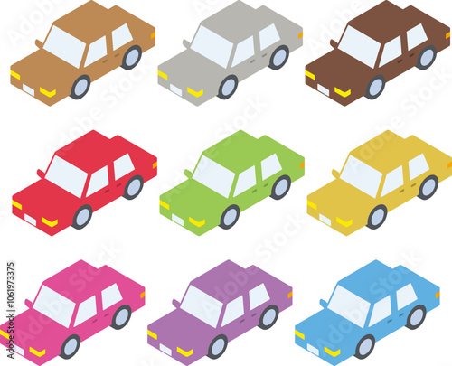 自動車のアイソメトリックイラストセット