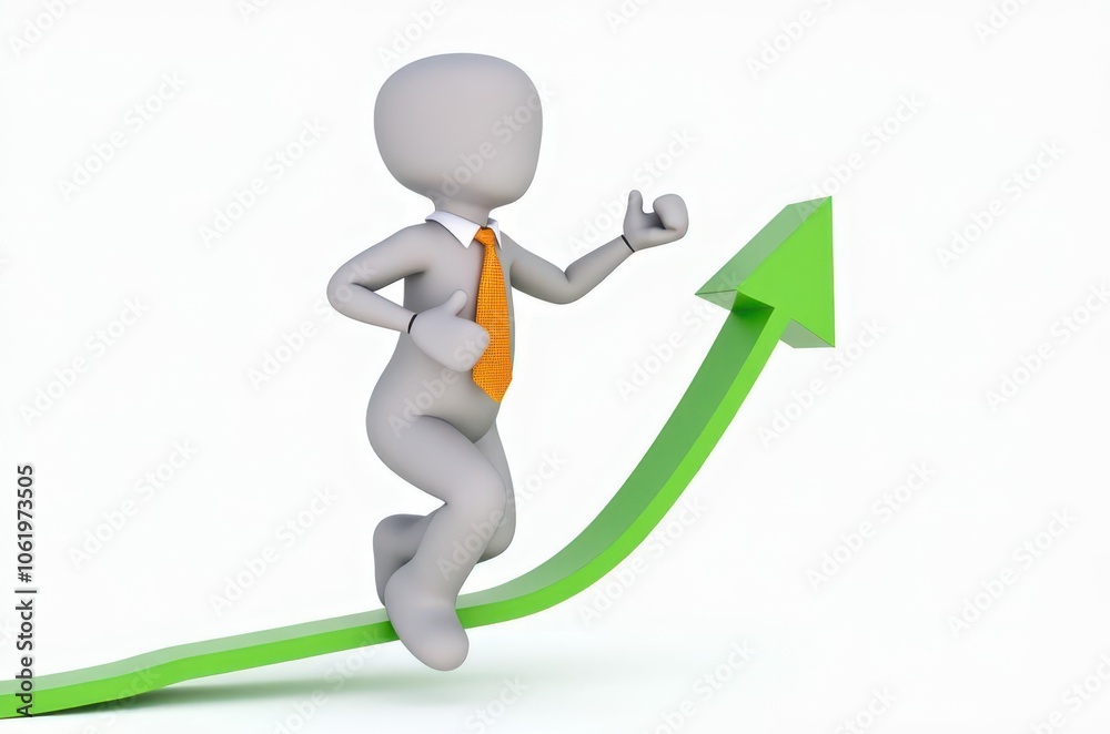 3d man red arrow success chart on white background. 3d man red arrow success chart on white background.
