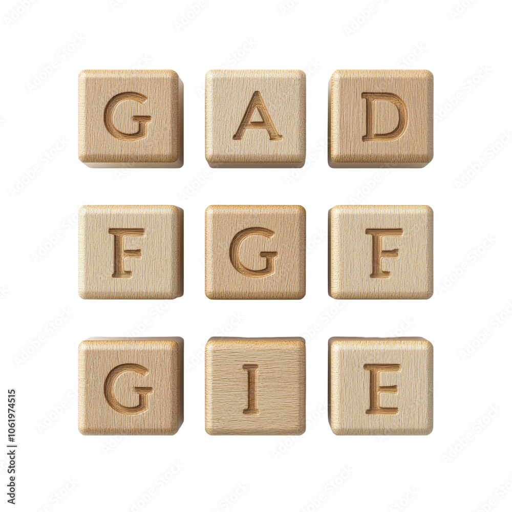 Wooden letter blocks arranged in a grid, showcasing letters for creative or educational use, isolated on a white background. Wooden letter blocks arranged in a grid, showcasing letters for creative or educational use, isolated on a white background.