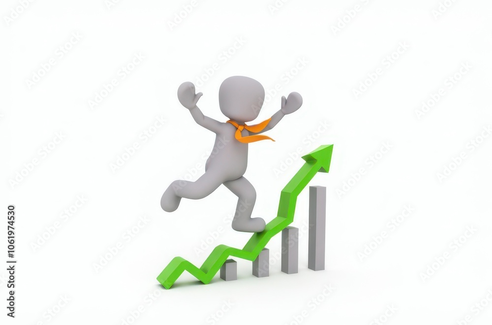 3d man red arrow success chart on white background. 3d man red arrow success chart on white background.