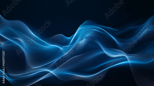 A digital rendering of blue waves flowing in a dark, abstract space