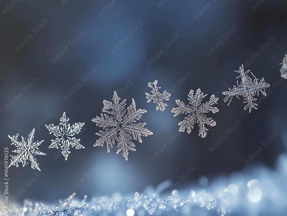 Diverse snowflakes on a blurred blue background Diverse snowflakes on a blurred blue background