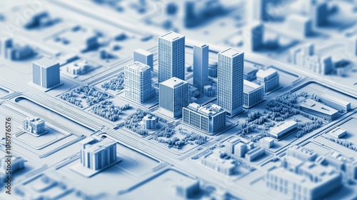 Intricate city planning blueprint with clearly defined zones, transportation networks, and green spaces, illustrating advanced urban development