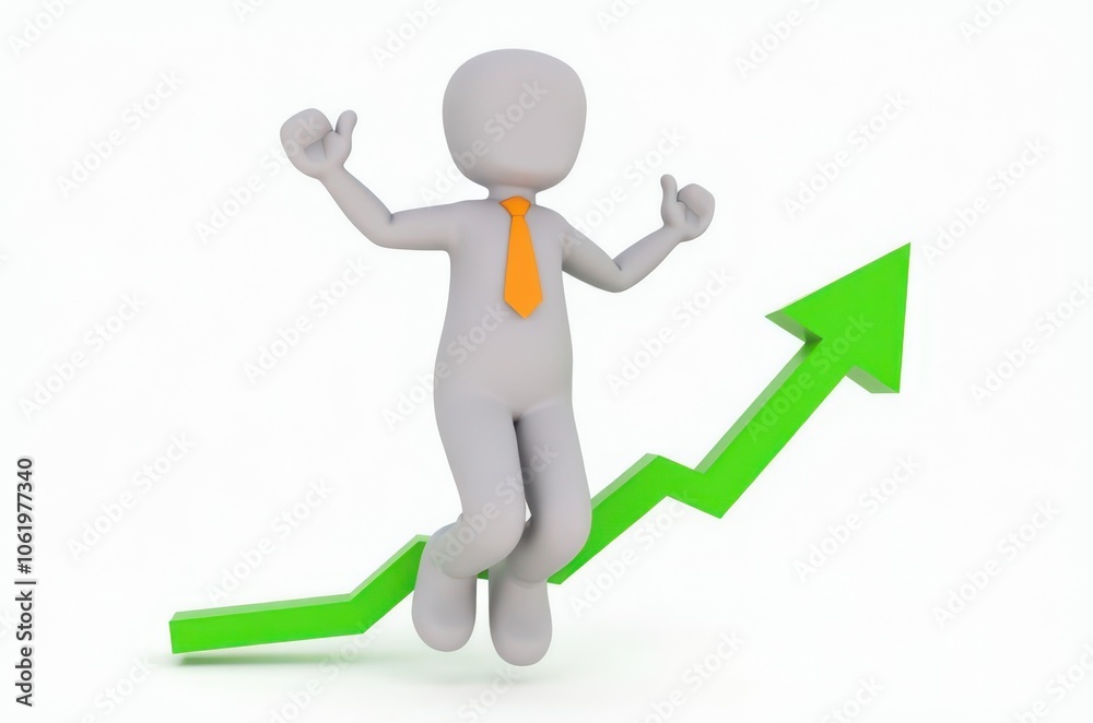 3d man red arrow success chart on white background. 3d man red arrow success chart on white background.