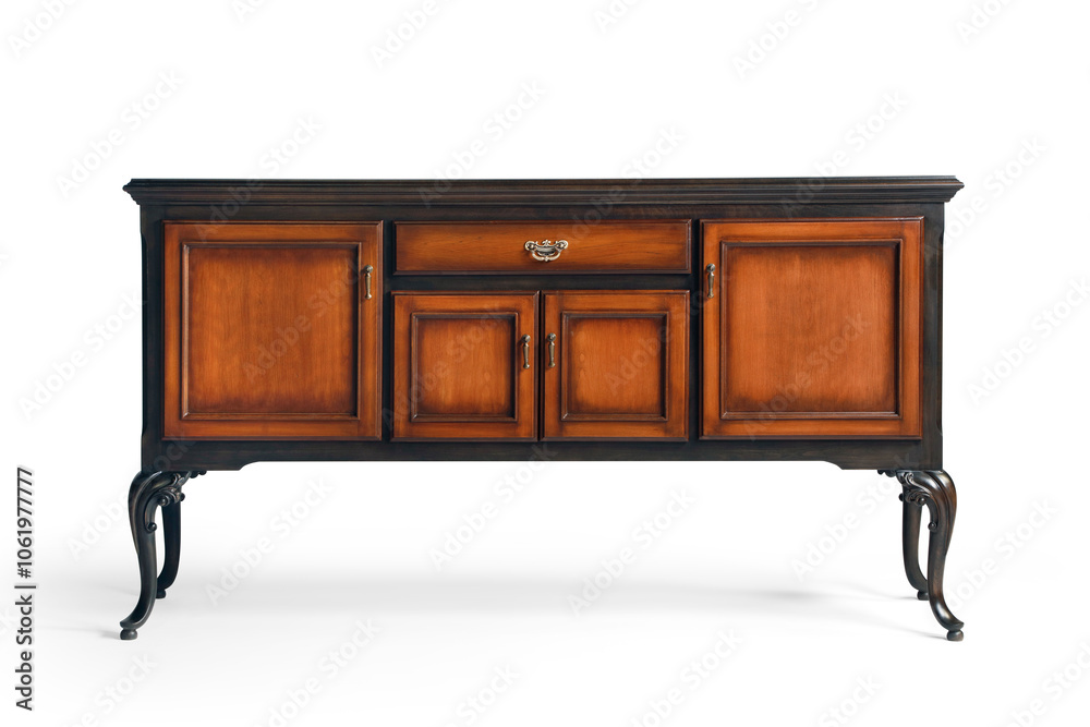 classic wooden console isolated on white background . Front view