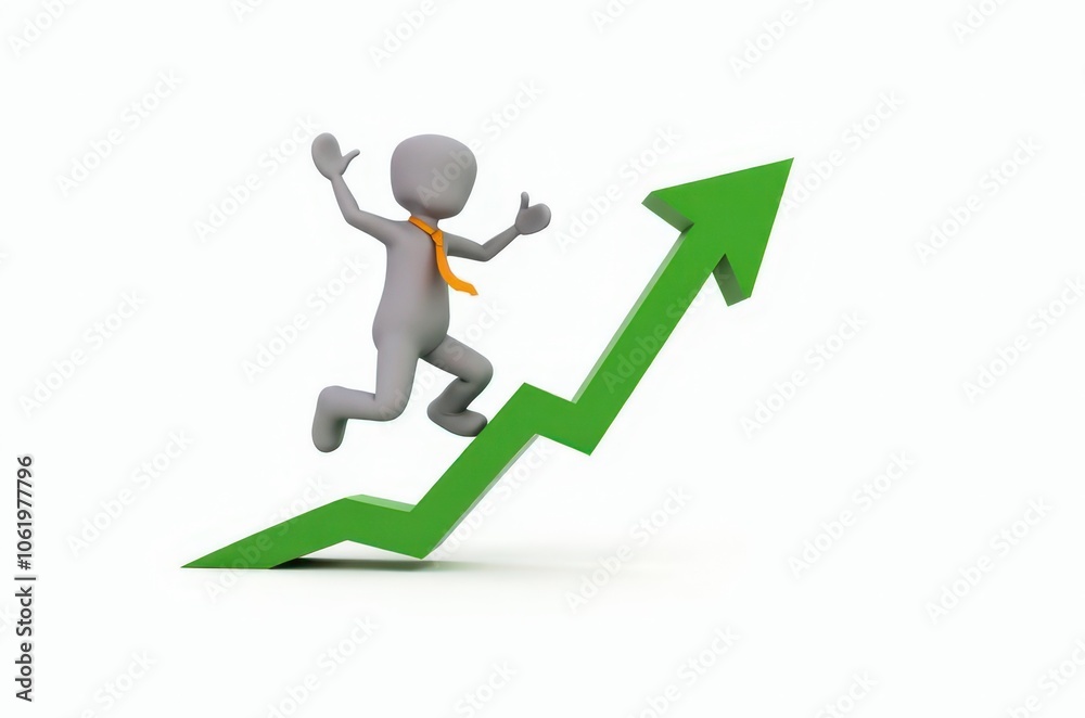 3d man red arrow success chart on white background. 3d man red arrow success chart on white background.