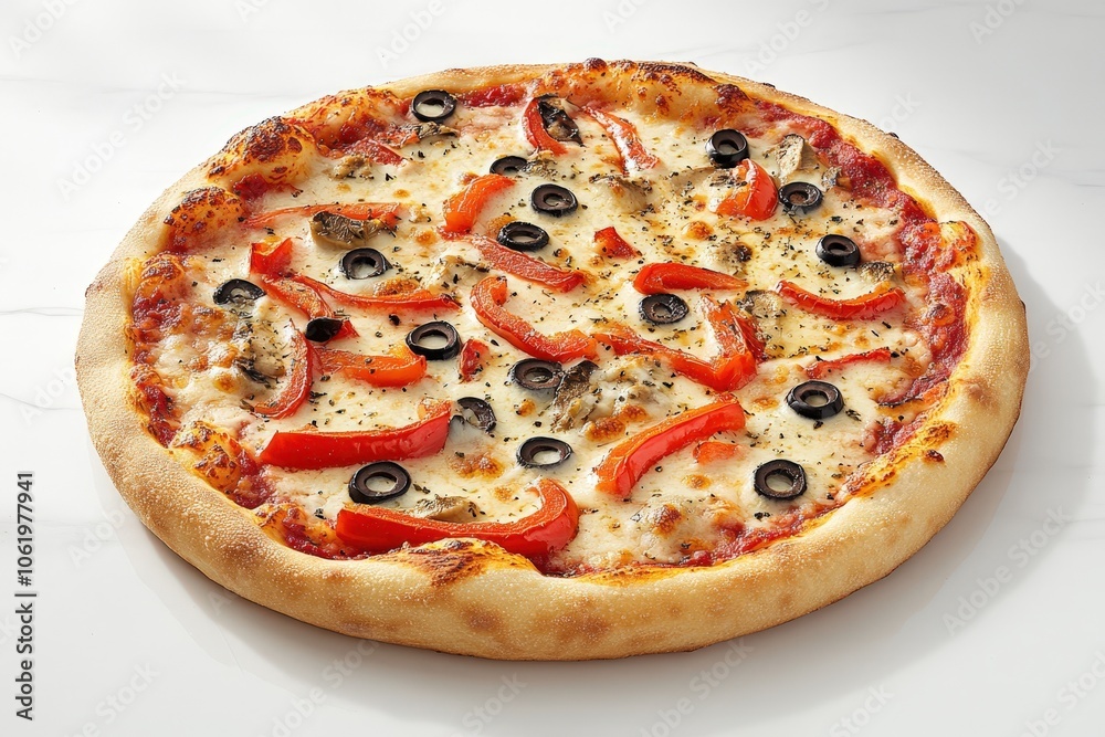 Delicious homemade pizza with peppers and olives Delicious homemade pizza with peppers and olives