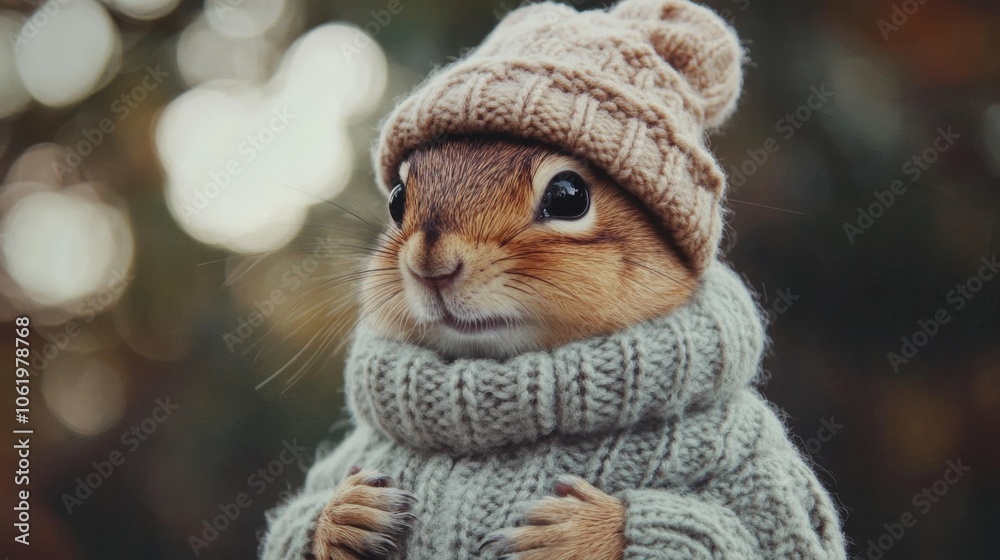 Adorable Squirrel in Cozy Sweater and Hat Adorable Squirrel in Cozy Sweater and Hat