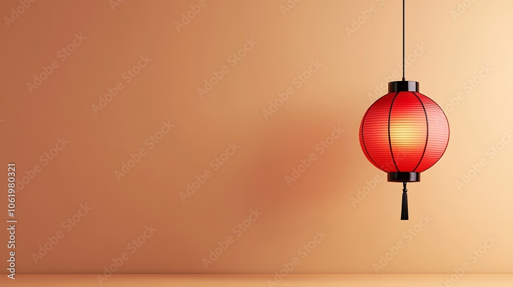 Simple Red Lantern Hanging on Warm Background Simple Red Lantern Hanging on Warm Background