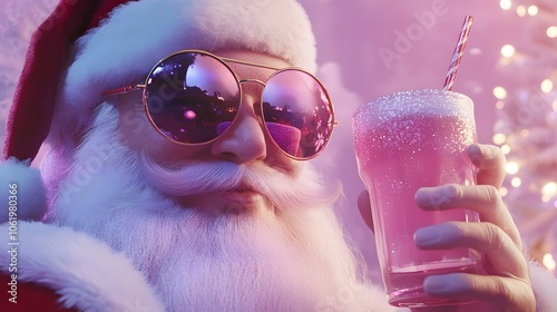 Santa's Festive Cocktail: A Glittery Pink Delight!  Cheers to Christmas! photo