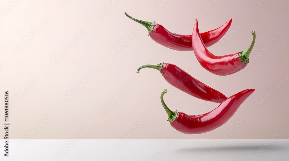 Dynamic trio of red chili peppers, a vibrant culinary display of spice and flavor Dynamic trio of red chili peppers, a vibrant culinary display of spice and flavor