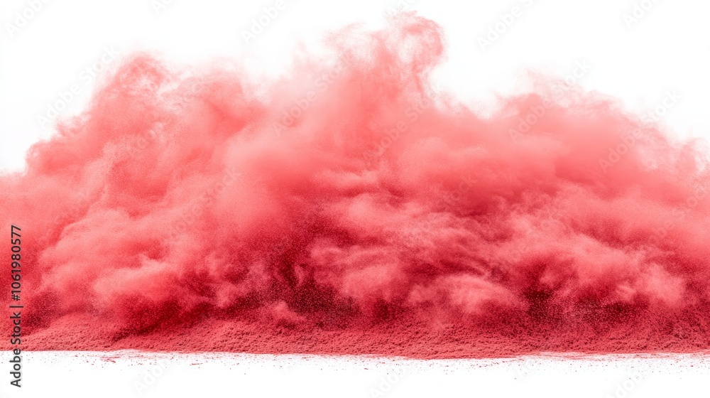 Obraz premium Red powder explosion on white background, a vibrant and dynamic abstract image for creative projects