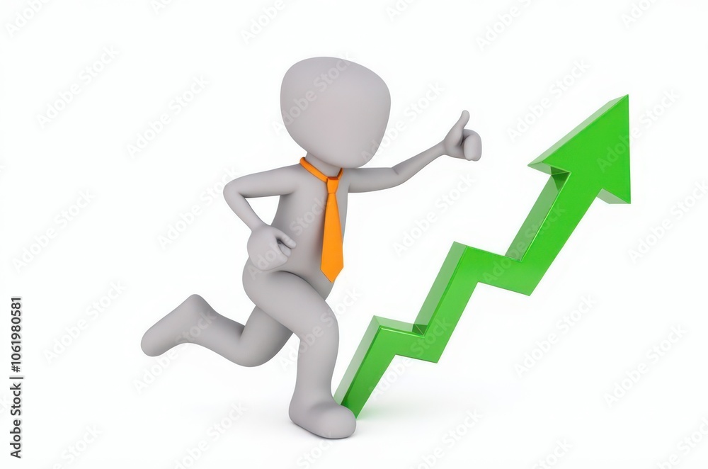 3d man red arrow success chart on white background. 3d man red arrow success chart on white background.