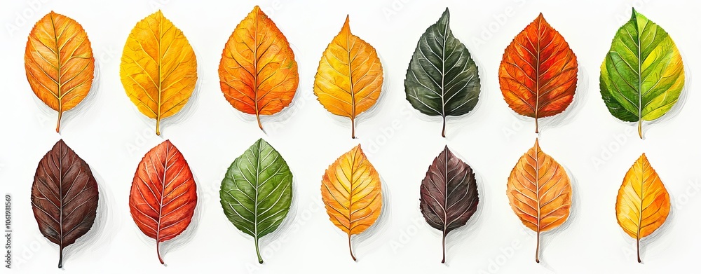 Isolated colorful autumn leaves on a white background. Isolated colorful autumn leaves on a white background.