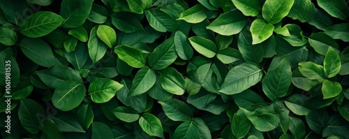 A close-up view of vibrant green leaves, creating a lush and natural backdrop, showcasing different shapes and sizes in a harmonious design.