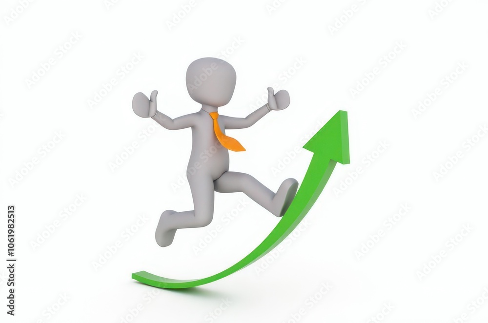 3d man red arrow success chart on white background. 3d man red arrow success chart on white background.
