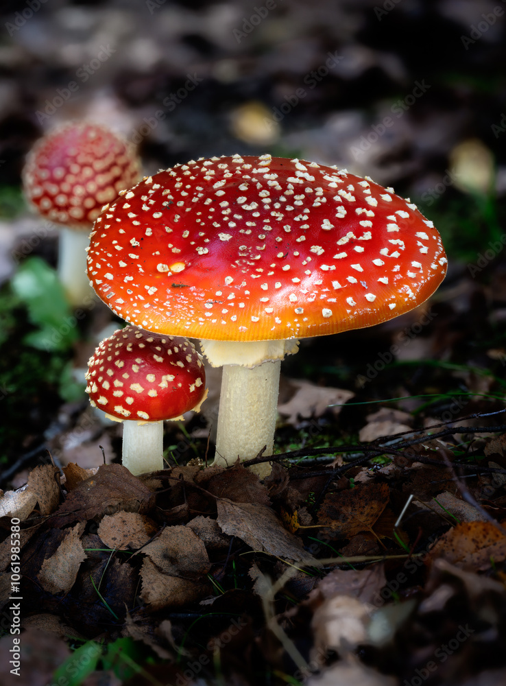 Group of red fly agaric musrooms