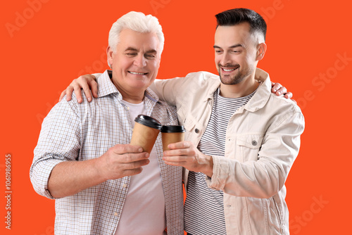 Mature man with coffee cups...